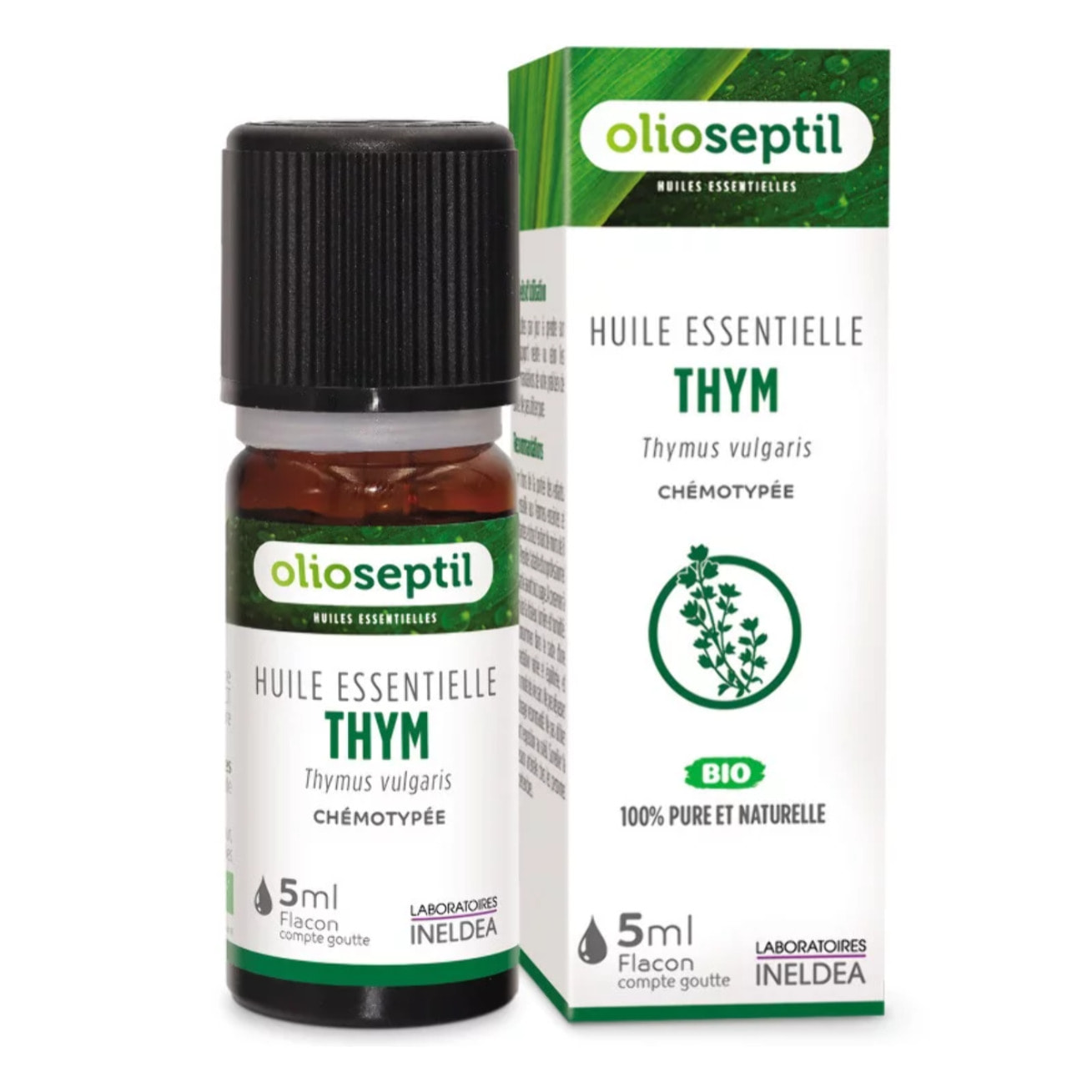 OLIOSEPTIL - Huile essentielle de Thym - 100% Pure et naturelle - BIO - HEBBD (biochimiquement et botaniquement définie) - 100% origine naturelle - Flacon 5 ml