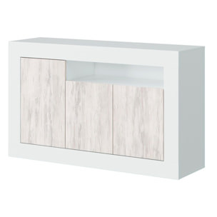 Credenza Moderna Madia A Terra Con 3 Ante Vano A Giorno E Ripiani Interni Mobile Contenitore Antigraffio 144x42x87 Cm Bianco Anticato e Bianco