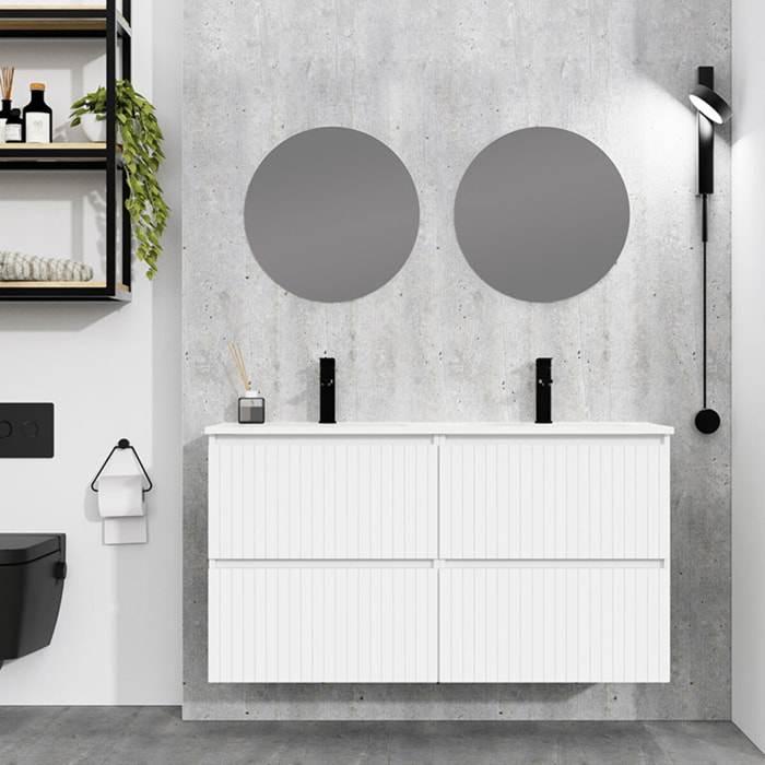 Conjunto de Baño Miya | Mueble de Baño Suspendido | 120 cm Blanco| Cuatro Cajones | Lavabo Encastrado | No incluye Espejo | Alday