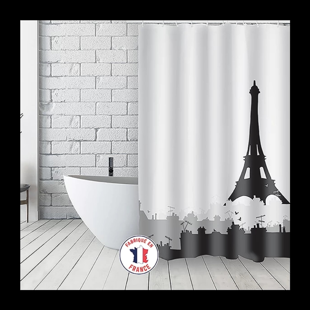 Rideau de douche Français Polyester 180x200cm TOITS PARISIENS Noir & Blanc MSV