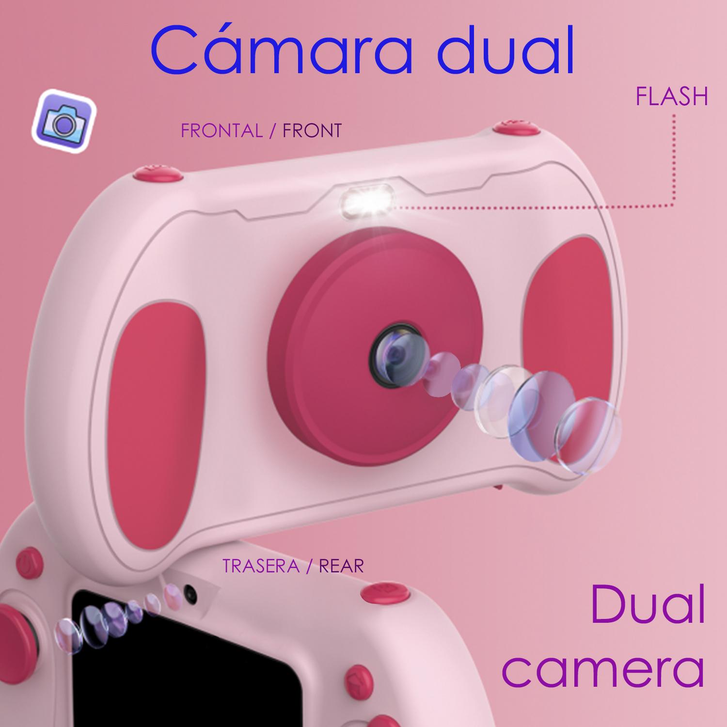 Fotocamera e videocamera per bambini con giochi integrati. Doppia fotocamera, 48mpx e video Full HD. Schermo da 2,4 pollici.