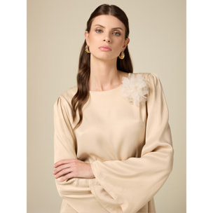 Oltre - Vestito maniche lunghe in raso - Beige