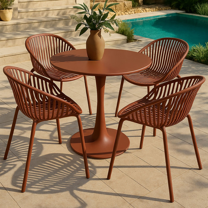 Ensemble de jardin table et 4 fauteuils en polypropylène brique CALYPSO
