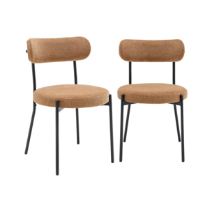 Lot de deux chaises métal et tissu chenille camel L 47 x P 49 x H 76.5cm - Livia