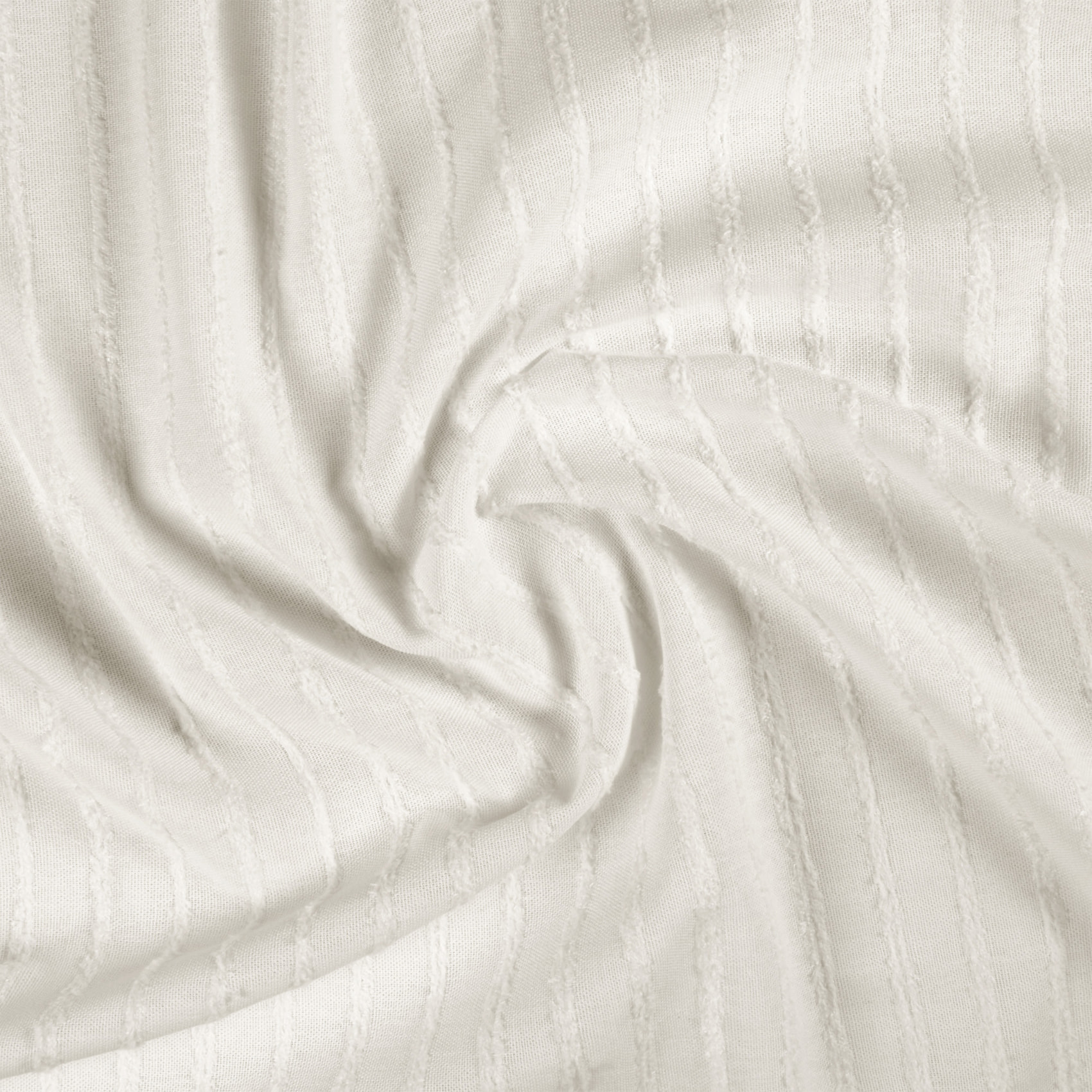 Tissu en coton et lin à fines rayures texturées - Blanc