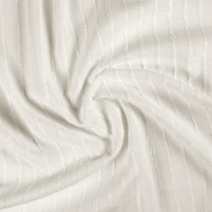 Tissu en coton et lin à fines rayures texturées - Blanc