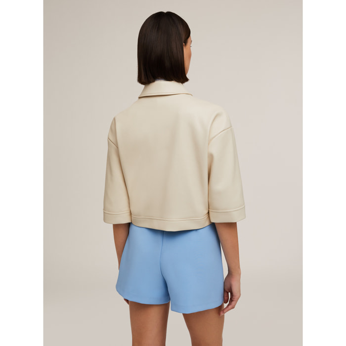 Motivi - Giacca cropped con colletto in tessuto spalmato - Bianco