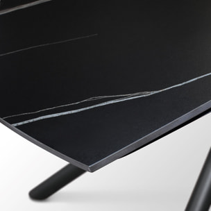 Tavolo BONIFACIO in ceramica nero Sahara e base in metallo verniciato nero, allungabile 120x88 cm - 180x88 cm