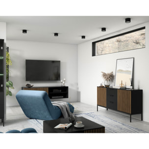 Savanna - buffet bas - effet bois et noir - 3 tiroirs et 2 portes - 150 cm - Noir / Bois