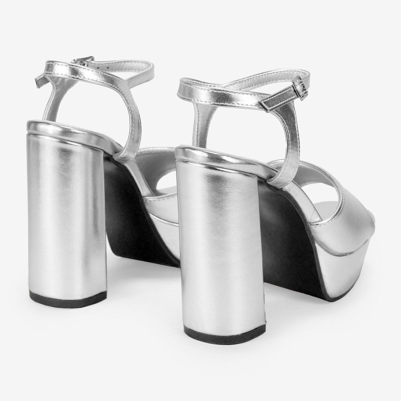 Sandalias de fiesta plateadas con tacón y plataforma