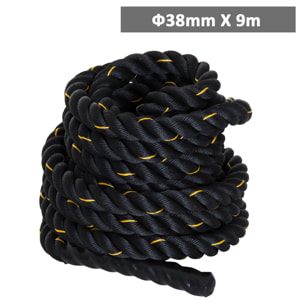 Cuerda de Batalla Ø38 mm Longitud 9 m Battle Rope Formación Battling Power Cuerda Ejercicio Fitness Deporte Poliéster Ultra Resistente Negro