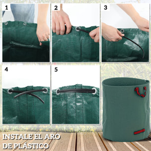 Set de 3 Bolsas de Basura de Jardín 272L Bolsas para Residuos Resistentes con Asas Reforzadas y Aros Flexibles Plegables y Reutilizables