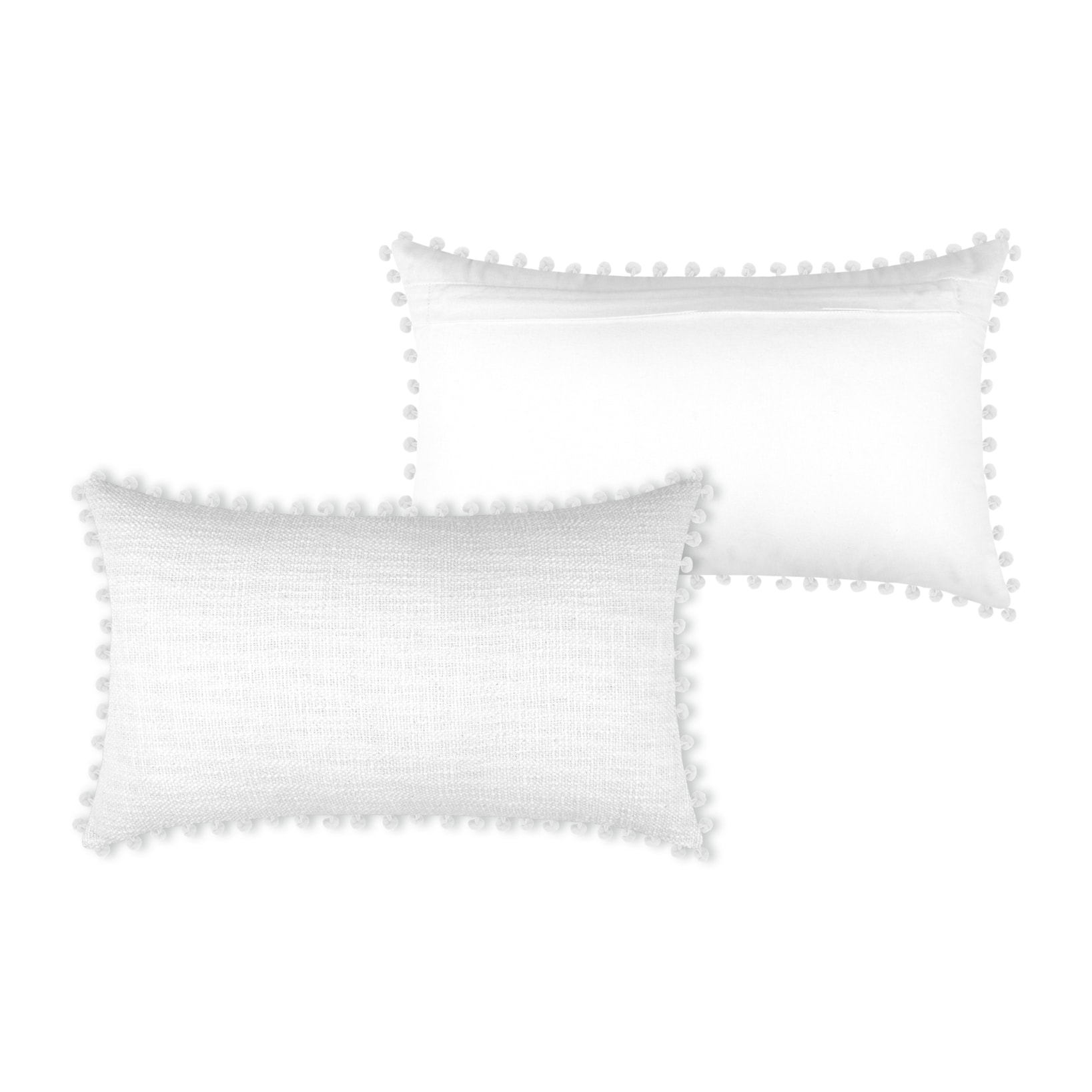 Coussin rectangulaire en coton déhoussable à pompons - Blanc