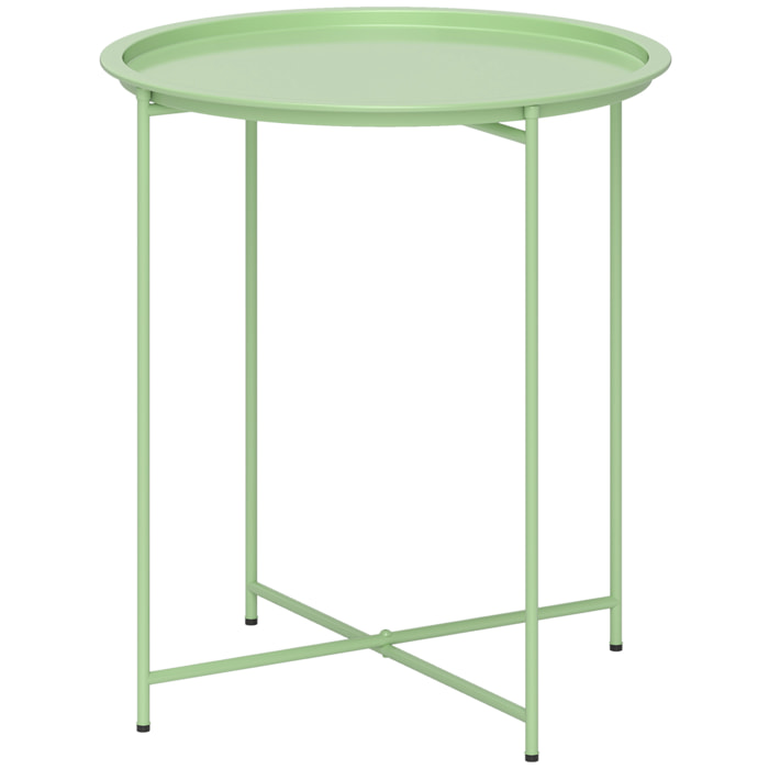 Mesa Auxiliar Redonda Mesa de Jardín Exterior con Bandeja Extraíble Patas Plegables Mesa para Exterior Terraza Patio Ø46x53 cm Verde
