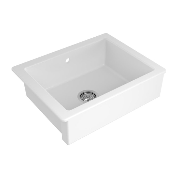 Infinitio 62x49,5x20,5 cm évier de cuisine timbre d'office en céramique, avec trop-plein, sans siphon, blanc (SATSINK6249)