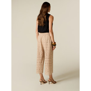 Oltre - Pantaloni cropped in pizzo sangallo - Beige