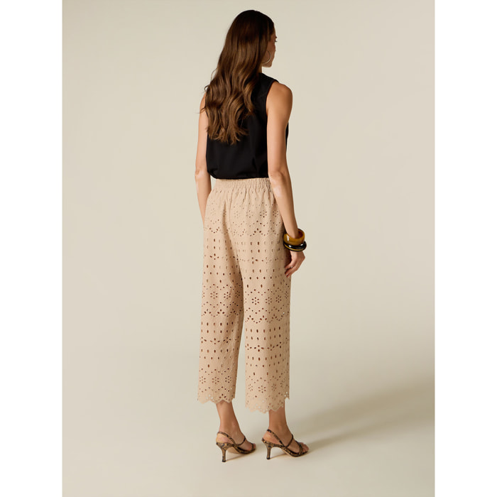 Oltre - Pantaloni cropped in pizzo sangallo - Beige