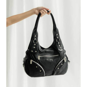 Bolso de hombro negro con bolsillos