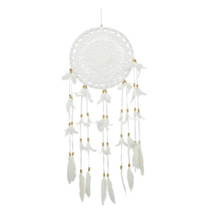 Attrape-rêve en plumes et coton blanc 33cm POKANA