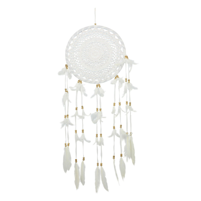 Attrape-rêve en plumes et coton blanc 33cm POKANA