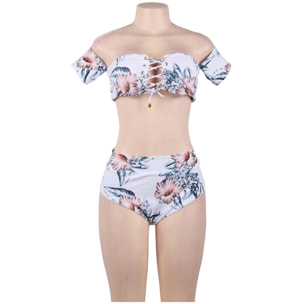 Conjunto de bikini para mujer blanco con estampado floral