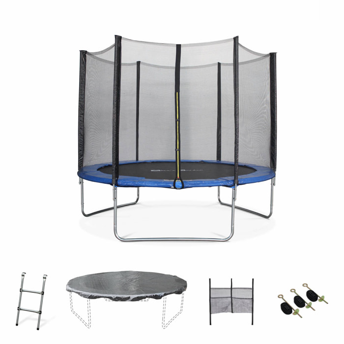 Trampoline 305cm - Mars XXL Bleu - avec filet de protection. échelle. bâche. filet pour chaussures. kit d'ancrage. trampoline de jardin 305 cm |Qualité PRO |Normes EU