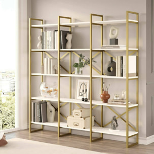 Libreria Dpezzott, Scaffale da ufficio, Mobile portalibri, Biblioteca, 170x30h175 cm, Bianco e Oro