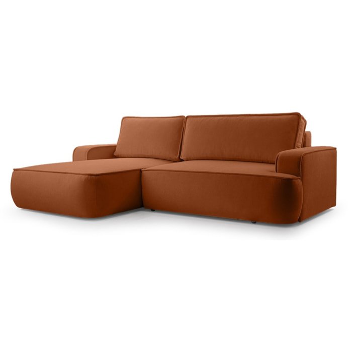 Nessino - canapé d'angle gauche 4 places - convertible avec coffre - en tissu texturé - Terracotta