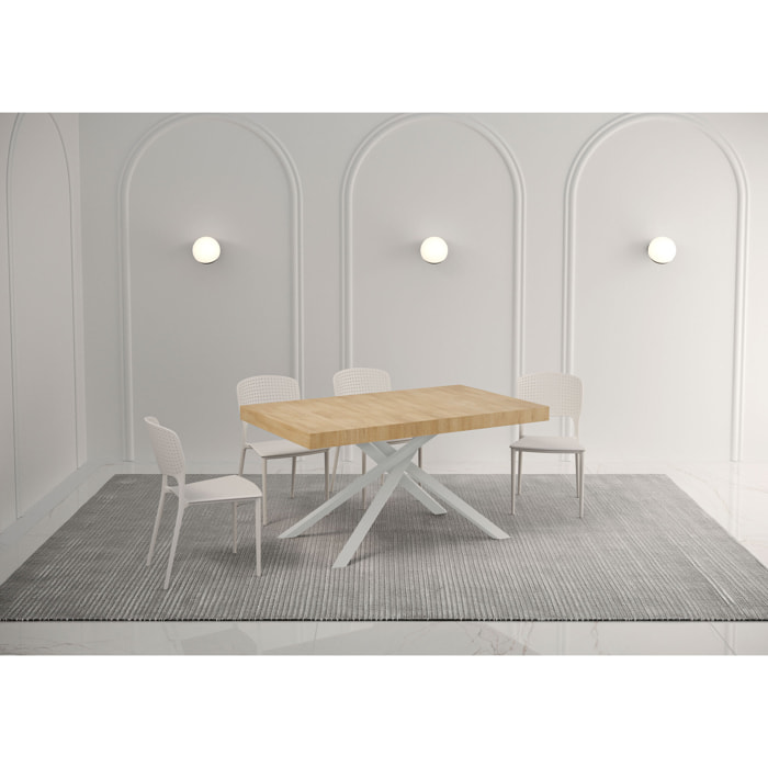 Mesa extensible 90x160/420 cm Karida roble natural patas blanca