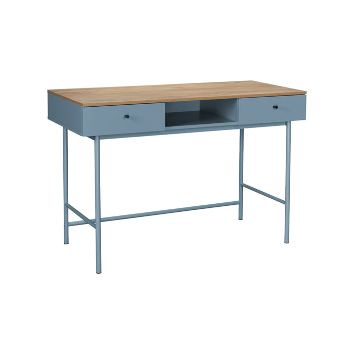 Bureau décor bois et fer 2 tiroirs 1 casier WILLIAM