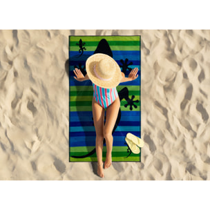 Telo Mare Spugna Jacquard Spiaggia Disegno Geko Stripe