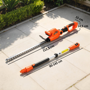 Taille-haies télescopique sans fil 100W 2 batteries lame asymétrique double action 51 cm orange