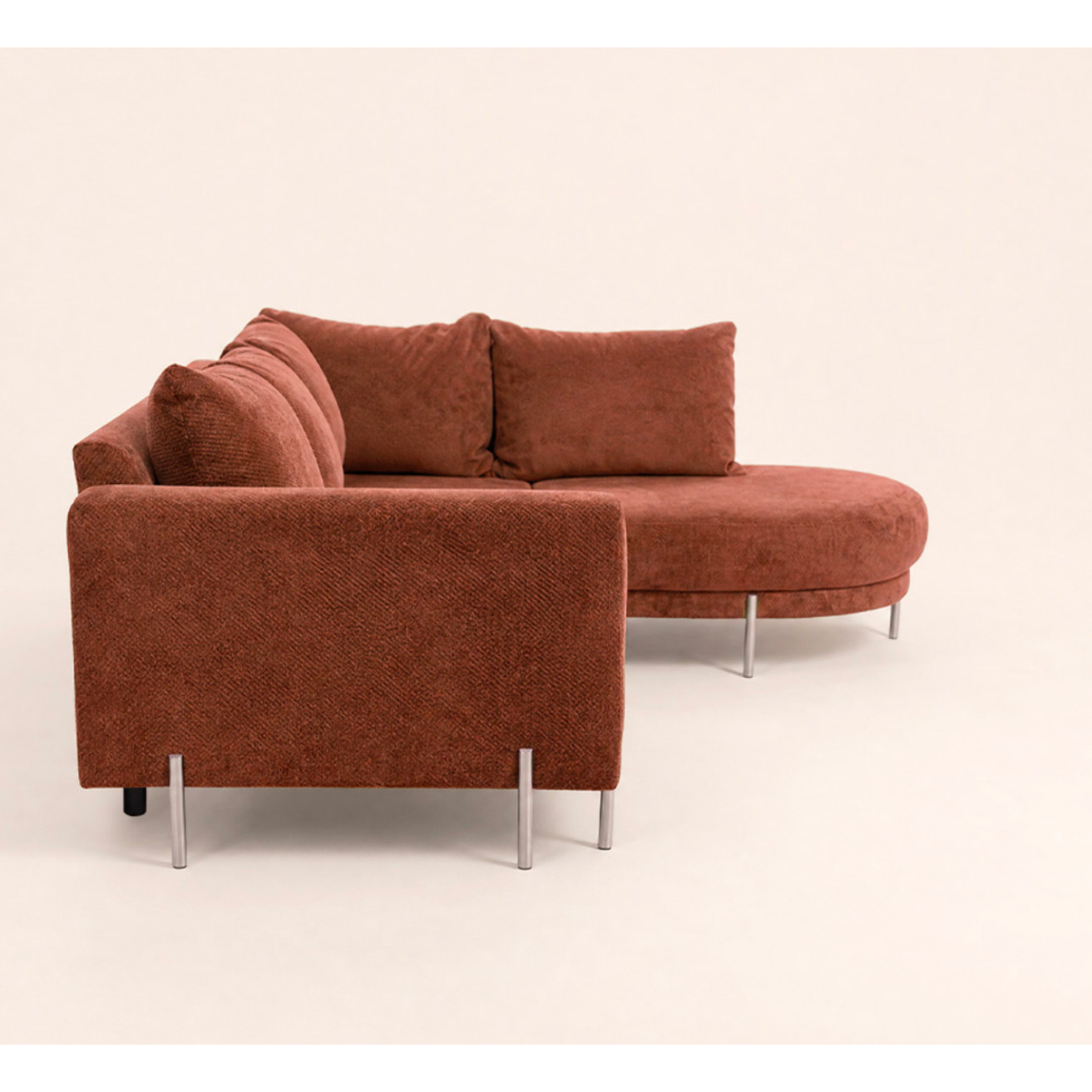 Gabin - Canapé d'angle droit 5 places en velours texturé - Terracotta