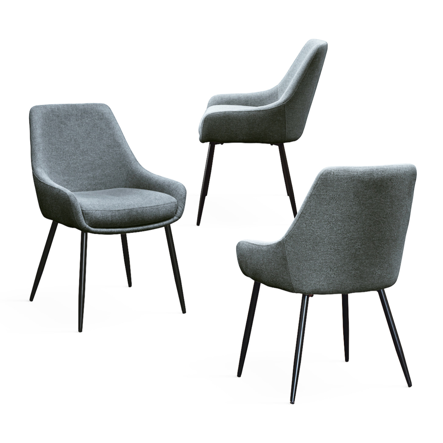 Set di 2 sedie TALLINN in tessuto antracite e gambe in metallo nero opaco, con braccioli