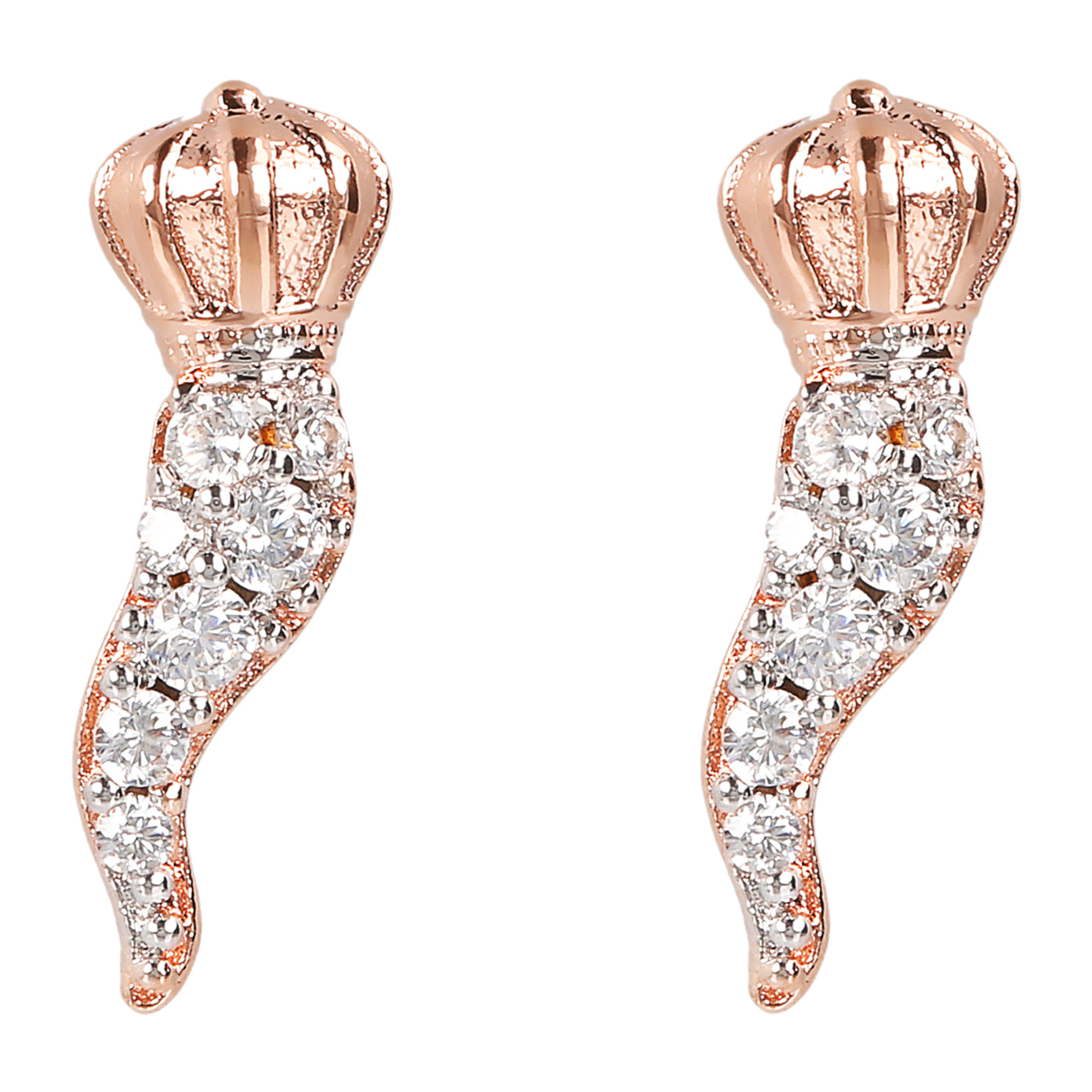 Orecchini a Lobo Cornetto con Pavé in Cubic Zirconia Placcati Oro Rosa 18kt