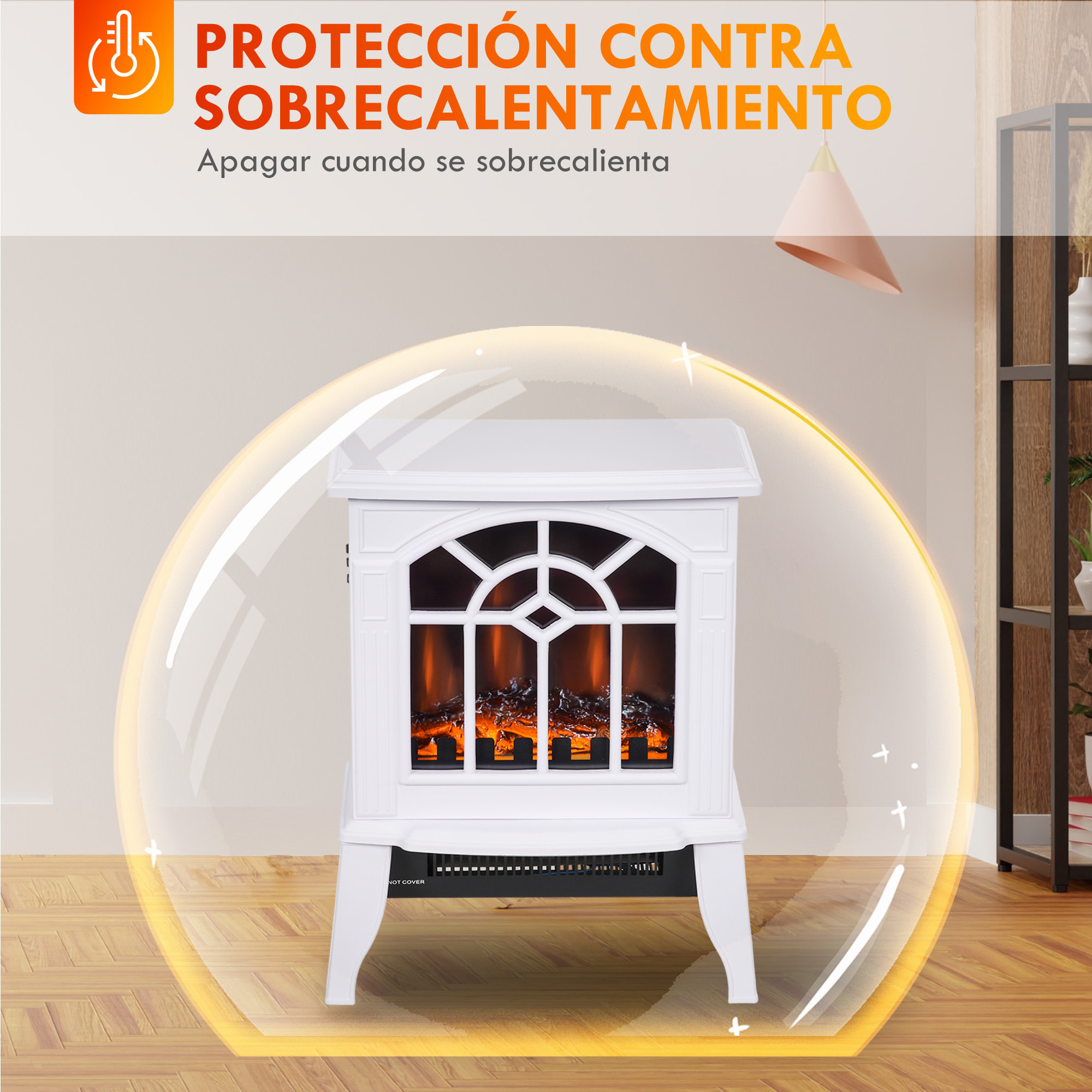 Chimenea Eléctrica 1000 W/2000 W Chimenea Decorativa con Temperatura Ajustable LED Llamas y Protección Sobrecalentamiento para 15-20 ãŽ¡ 36,5x24x46 cm Blanco
