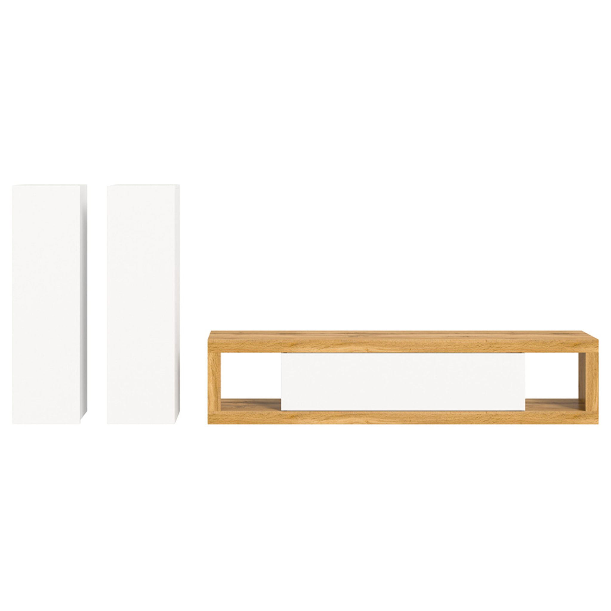 Ethan – meuble tv 180 cm + 2 armoires murales 110 cm - bois et blanc - Bois / Blanc