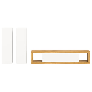 Ethan – meuble tv 180 cm + 2 armoires murales 110 cm - bois et blanc - Bois / Blanc