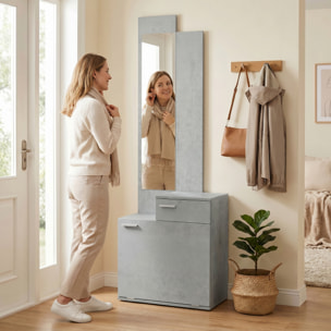 HOMCOM Recibidor de Entrada con Espejo y Zapatero Abatible, Mueble Recibidor de 2 Piezas con Asiento, Cajón, Mesa Pequeña para Pasillo, 61x30x170 cm, Gris