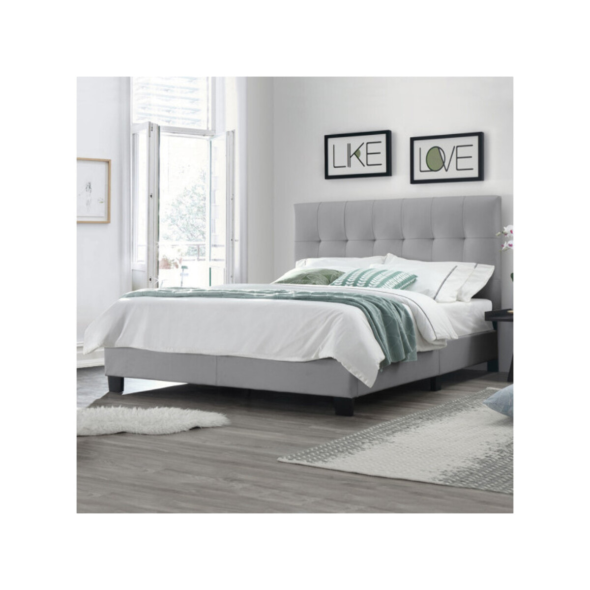 Lit double design capitonné 140x190 cm - BIANCA