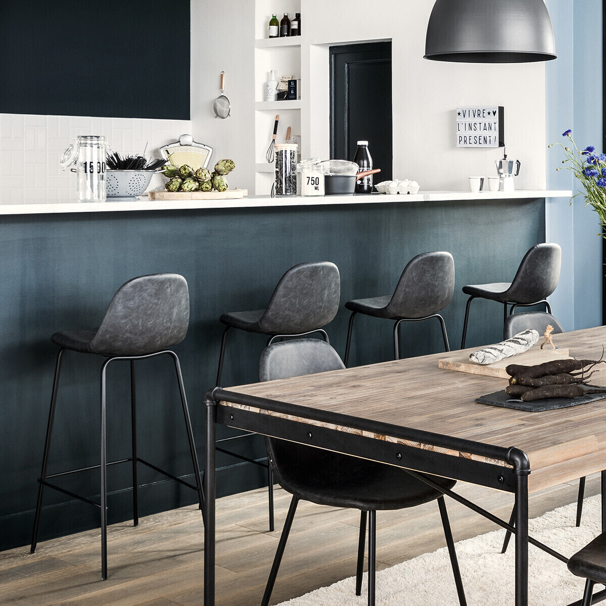 Lot de 2 tabourets de bar "Vladi" gris effet cuir