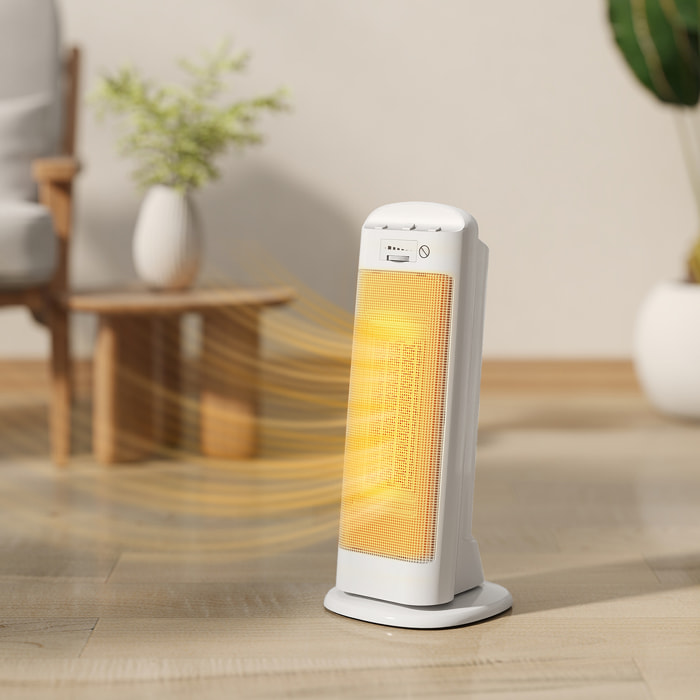 Calefactor Eléctrico Bajo Consumo, 2000W PTC, con 4 Modos, Termostato Regulable, Oscilación de 55°, Protección contra Vuelcos y Sobrecalentamiento para 15Ã£Å½Â¡ en Dormitorio, Blanco