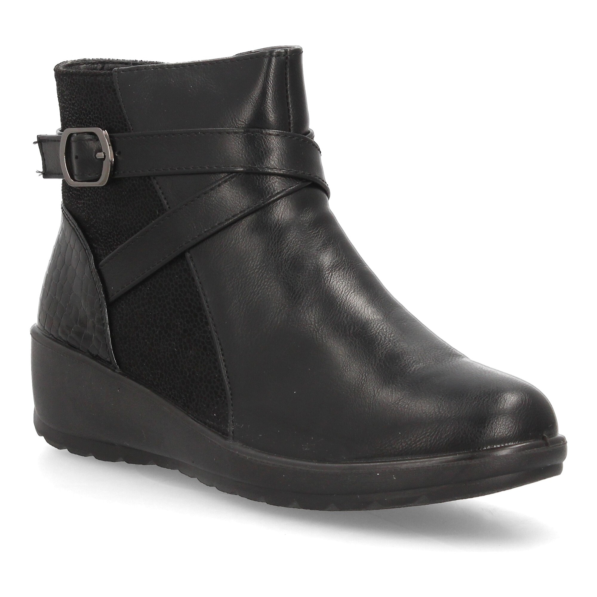 Botines con cuña y hebilla lateral para mujer