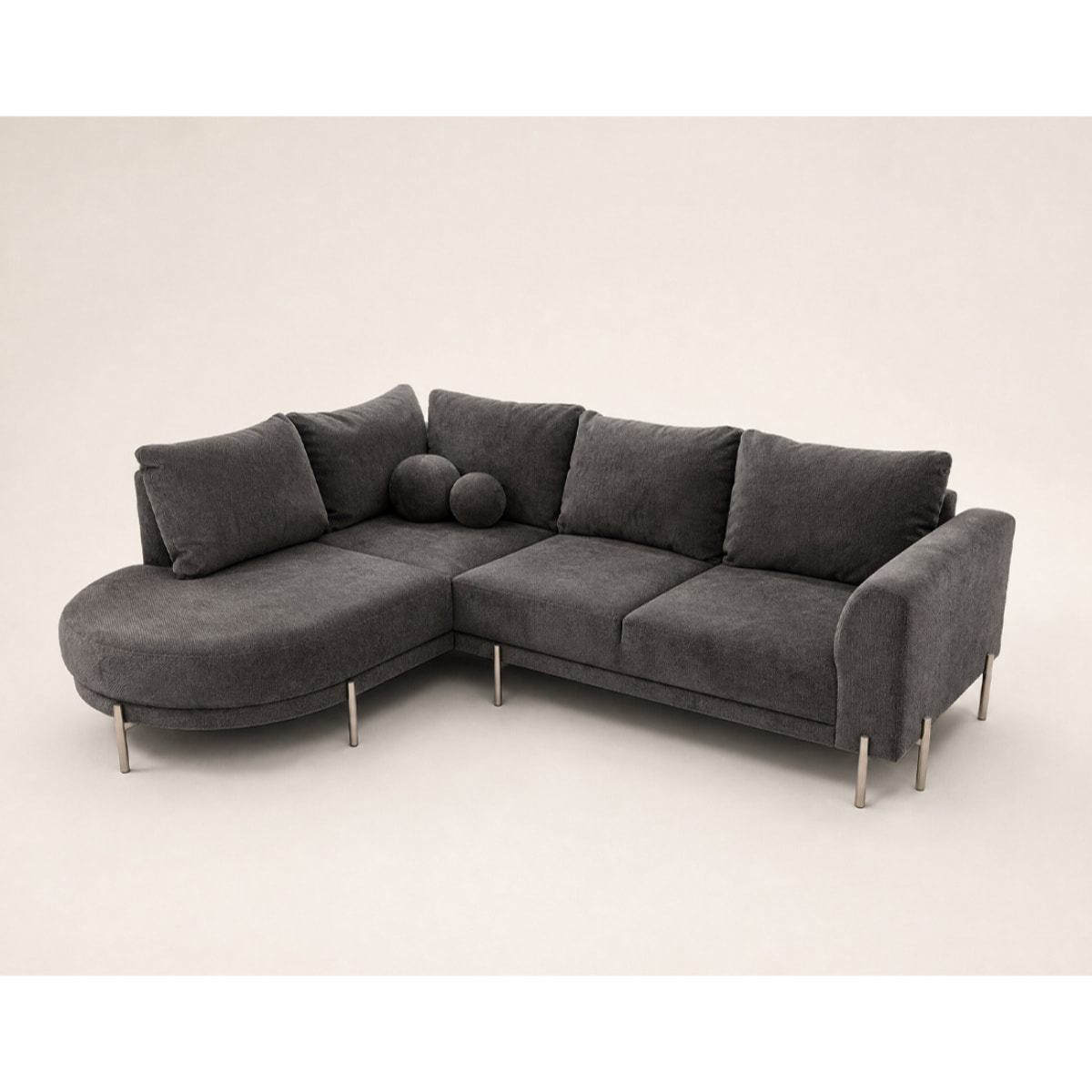 Gabin - Canapé d'angle gauche 5 places en velours texturé - Gris