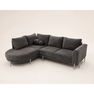 Gabin - Canapé d'angle gauche 5 places en velours texturé - Gris