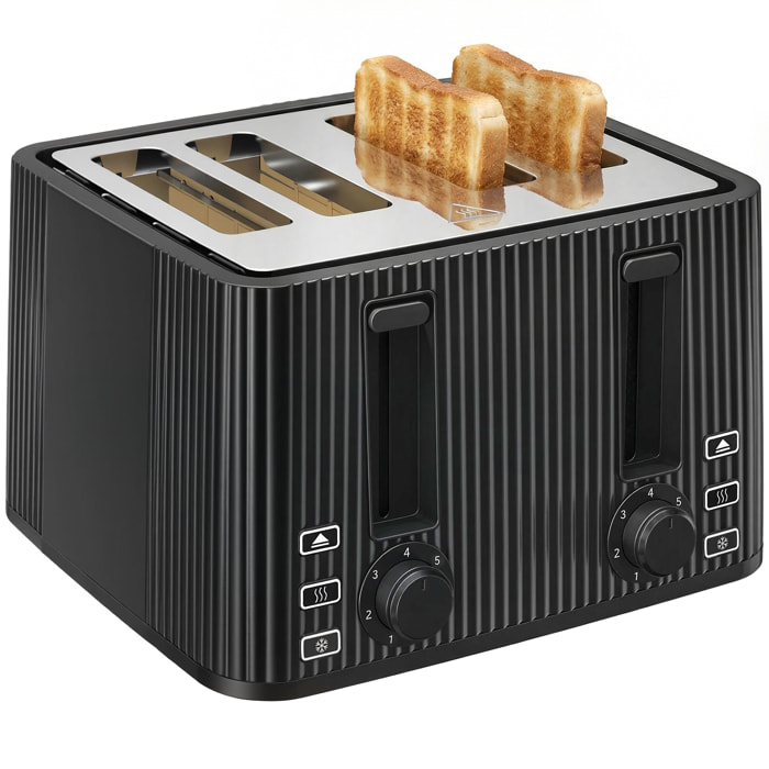 Tostadora 4 Ranuras Anchas, Tostador de Pan, 7 Niveles de Tostado, Función Descongelar, Recalentar y Cancelar, Bandeja de Migas Extraíble, 1710W, Negro