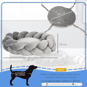 Cama para Perros Pequeños Antiestrés Cama para Gatos Lavable Cama para Mascotas Redondo con Cojín Independiente y Cuerda de Algodón 55x55x14 cm Gris