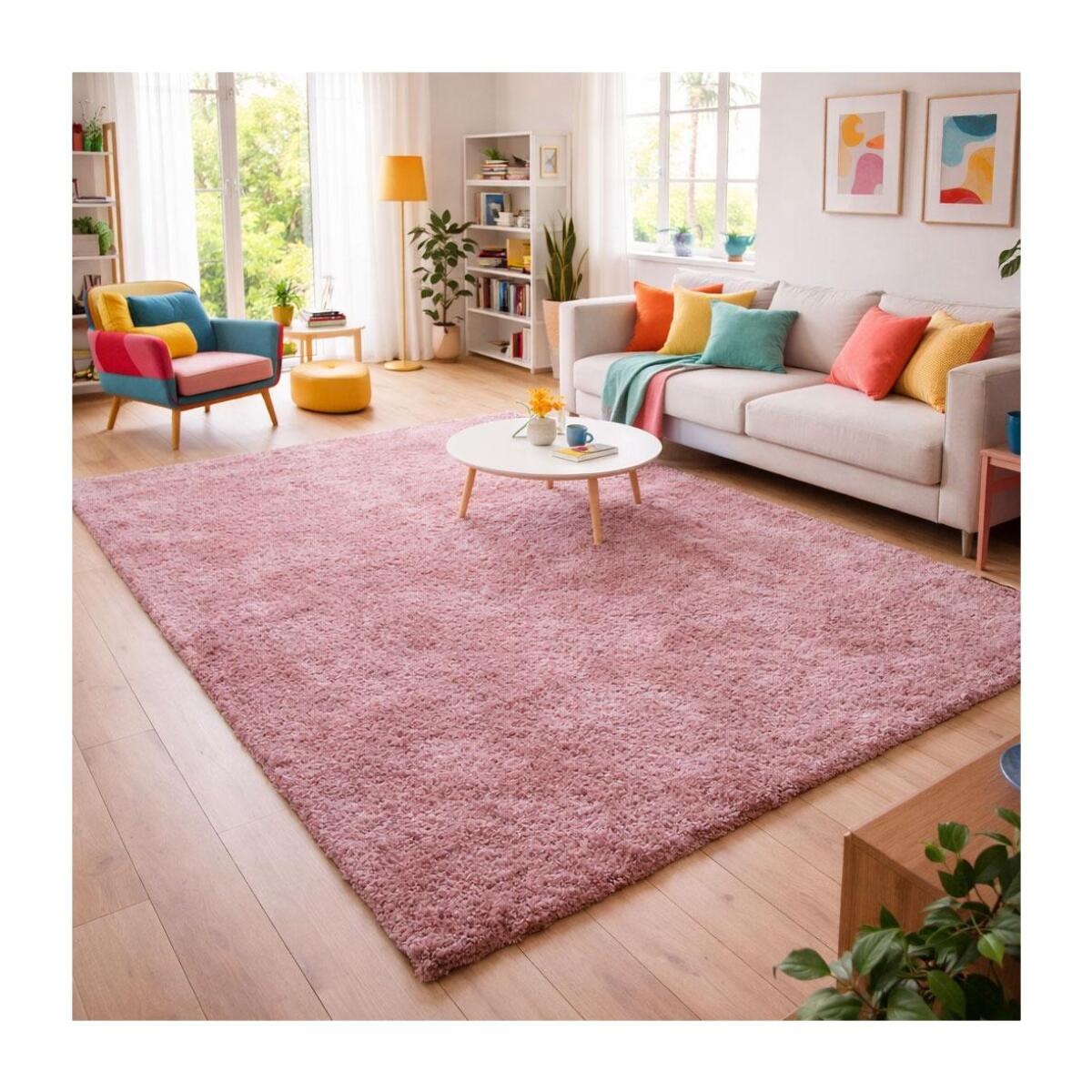 Tapis poils longs shaggy tissé motif uni ZASIVE