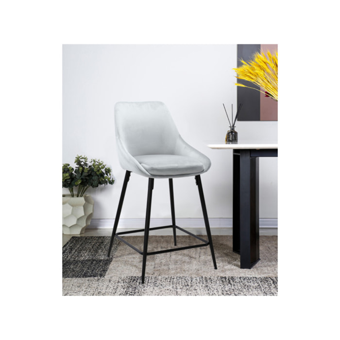 Tabouret de bar en velours avec piètement métal noir - MONDO