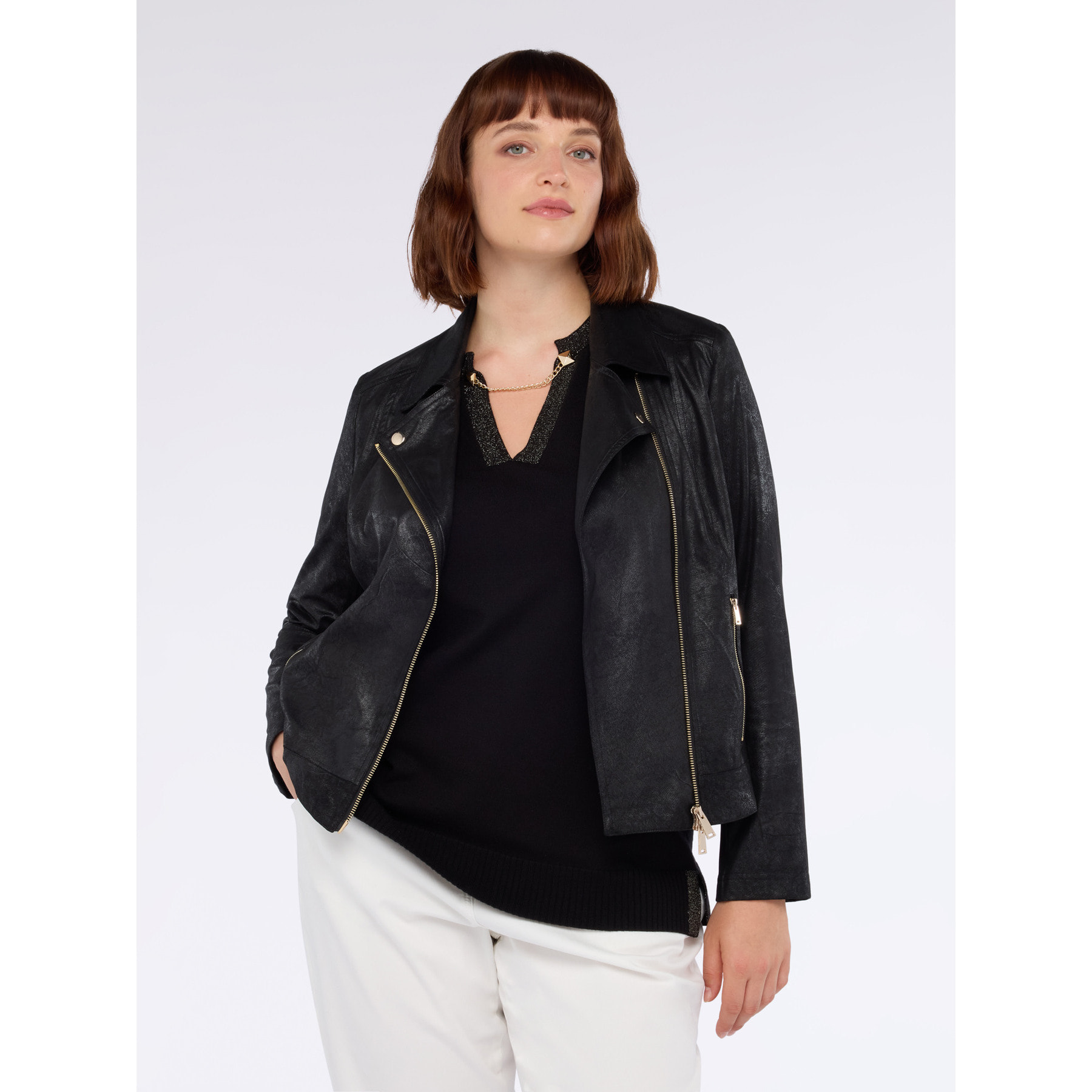 Fiorella Rubino - Tacón efecto ante con cremallera dorada - Negro